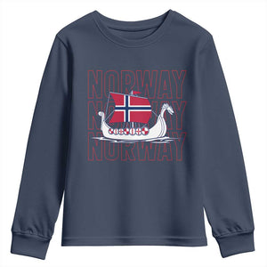 Norwegian Viking Ship Flag Boat Norway Heritage Youth Sweatshirt TS14 Navy Print Your Wear