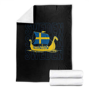 Swedish Viking Ship Sverige Sweden Flag Boat Viking Throw Blanket TS14 Black Print Your Wear