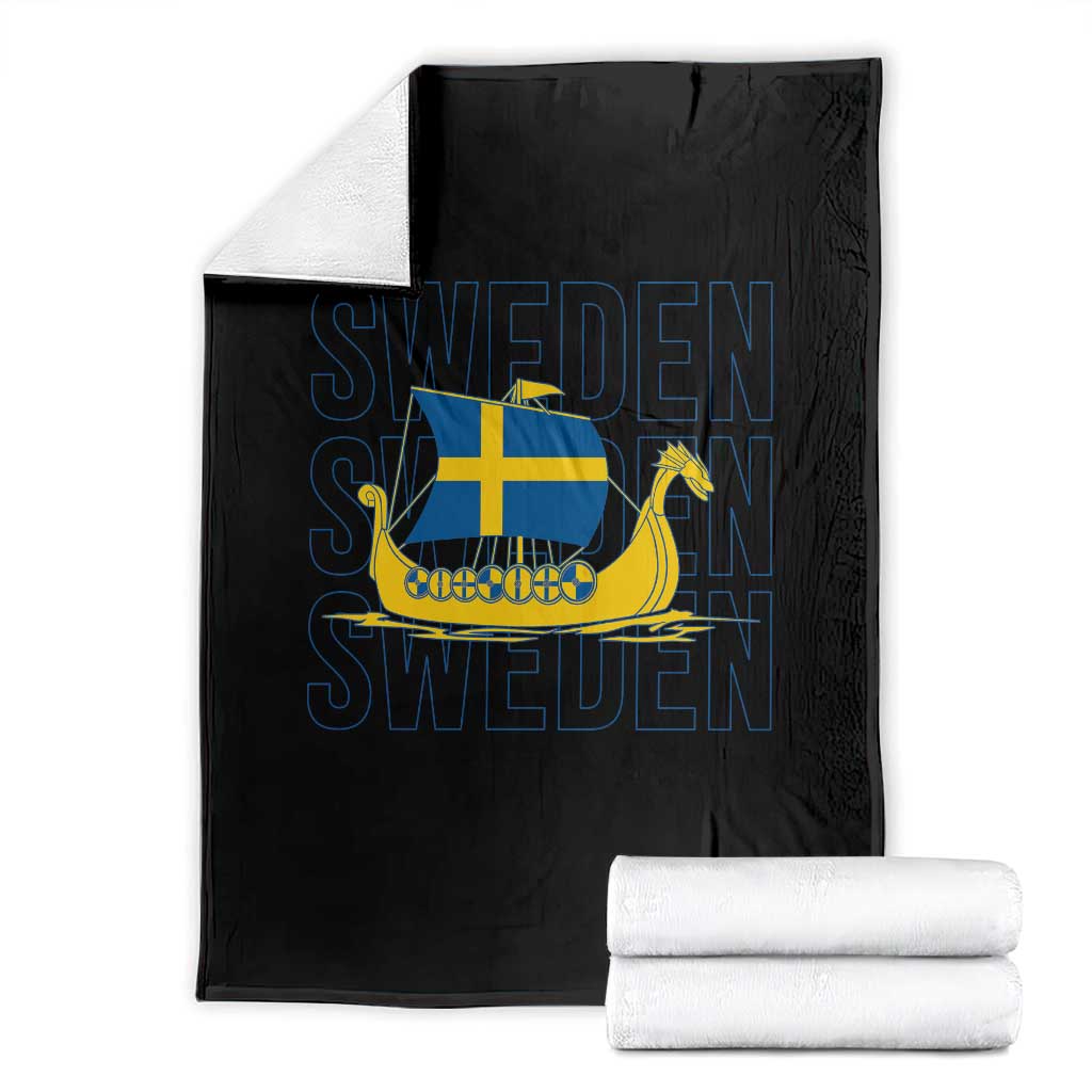 Swedish Viking Ship Sverige Sweden Flag Boat Viking Throw Blanket TS14 Black Print Your Wear