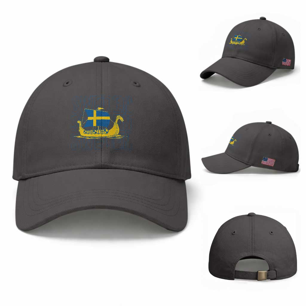 Swedish Viking Ship Sverige Sweden Flag Boat Viking Baseball Cap TS14 Baseball Cap Universal Fit Dark Gray Print Your Wear