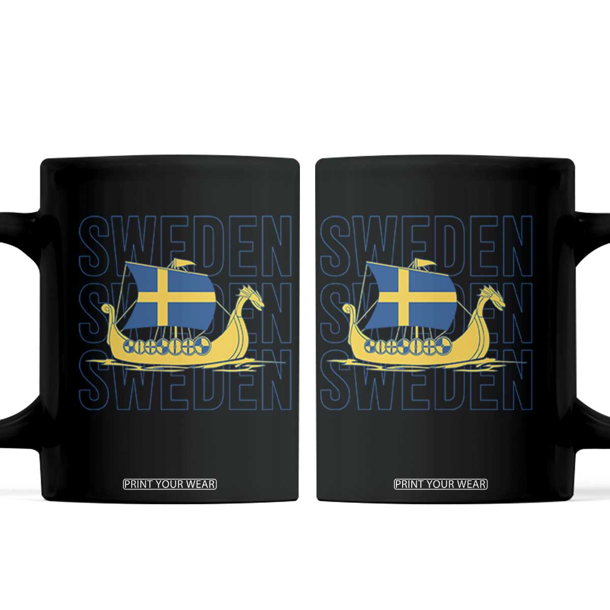 Swedish Viking Ship Sverige Sweden Flag Boat Viking Coffee Mug TS14 Black Print Your Wear
