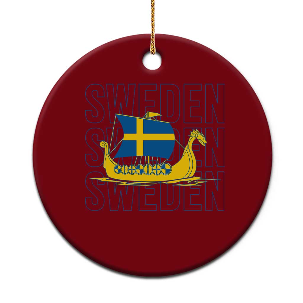 Swedish Viking Ship Sverige Sweden Flag Boat Viking Ceramic Ornament TS14 1pc Red Print Your Wear