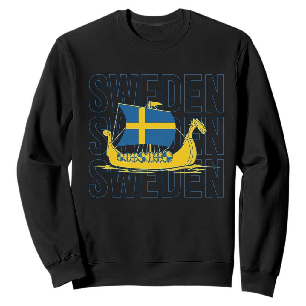 Swedish Viking Ship Sverige Sweden Flag Boat Viking Sweatshirt TS14 Black Print Your Wear