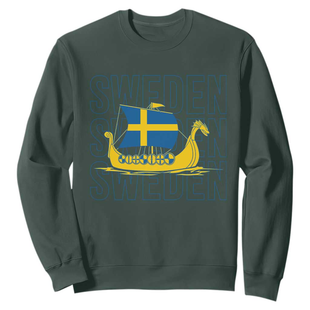 Swedish Viking Ship Sverige Sweden Flag Boat Viking Sweatshirt TS14 Dark Forest Green Print Your Wear