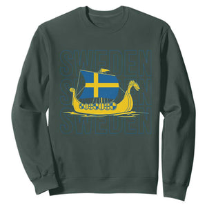 Swedish Viking Ship Sverige Sweden Flag Boat Viking Sweatshirt TS14 Dark Forest Green Print Your Wear