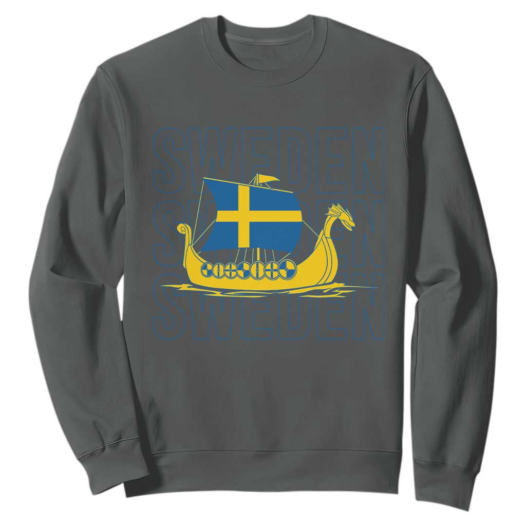 Swedish Viking Ship Sverige Sweden Flag Boat Viking Sweatshirt TS14 Dark Heather Print Your Wear