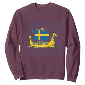 Swedish Viking Ship Sverige Sweden Flag Boat Viking Sweatshirt TS14 Maroon Print Your Wear