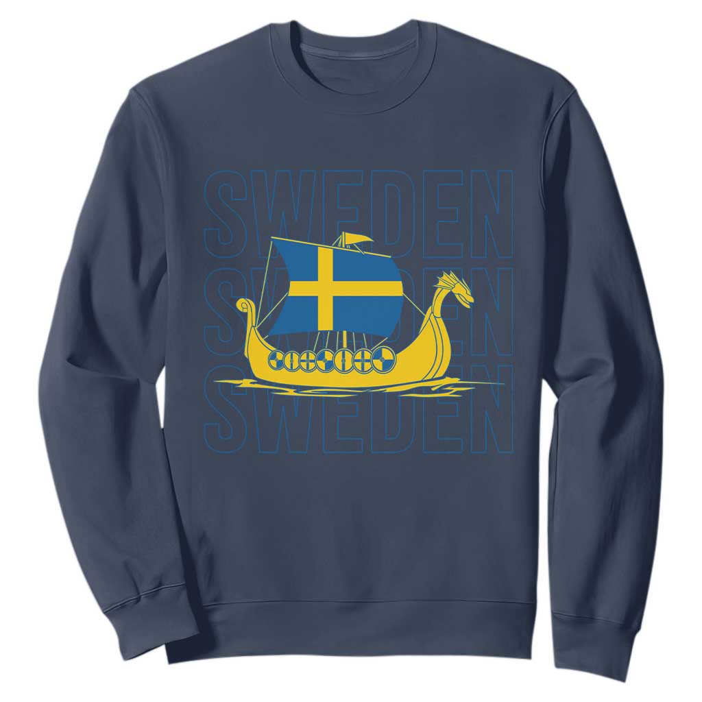 Swedish Viking Ship Sverige Sweden Flag Boat Viking Sweatshirt TS14 Navy Print Your Wear