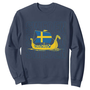 Swedish Viking Ship Sverige Sweden Flag Boat Viking Sweatshirt TS14 Navy Print Your Wear