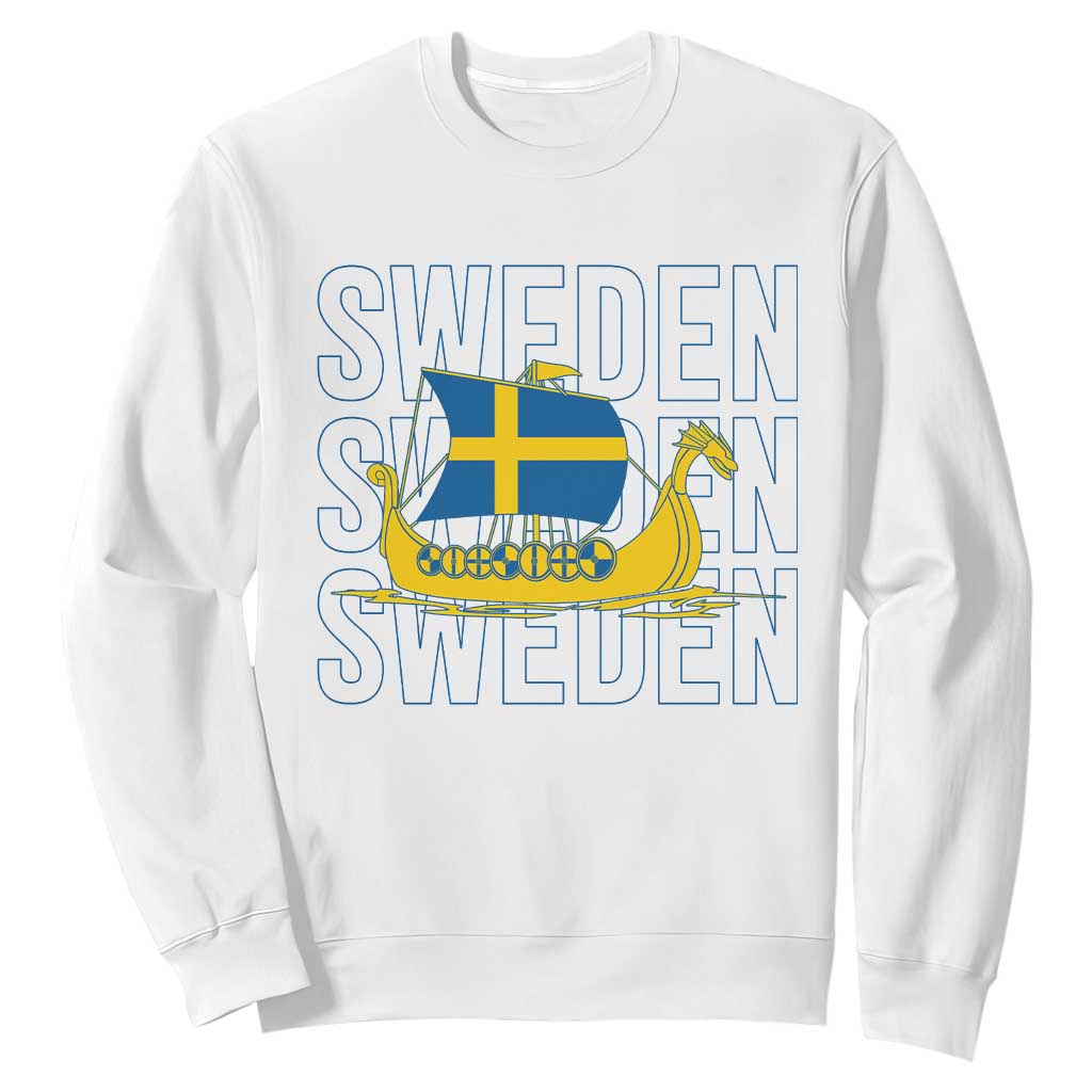 Swedish Viking Ship Sverige Sweden Flag Boat Viking Sweatshirt TS14 White Print Your Wear