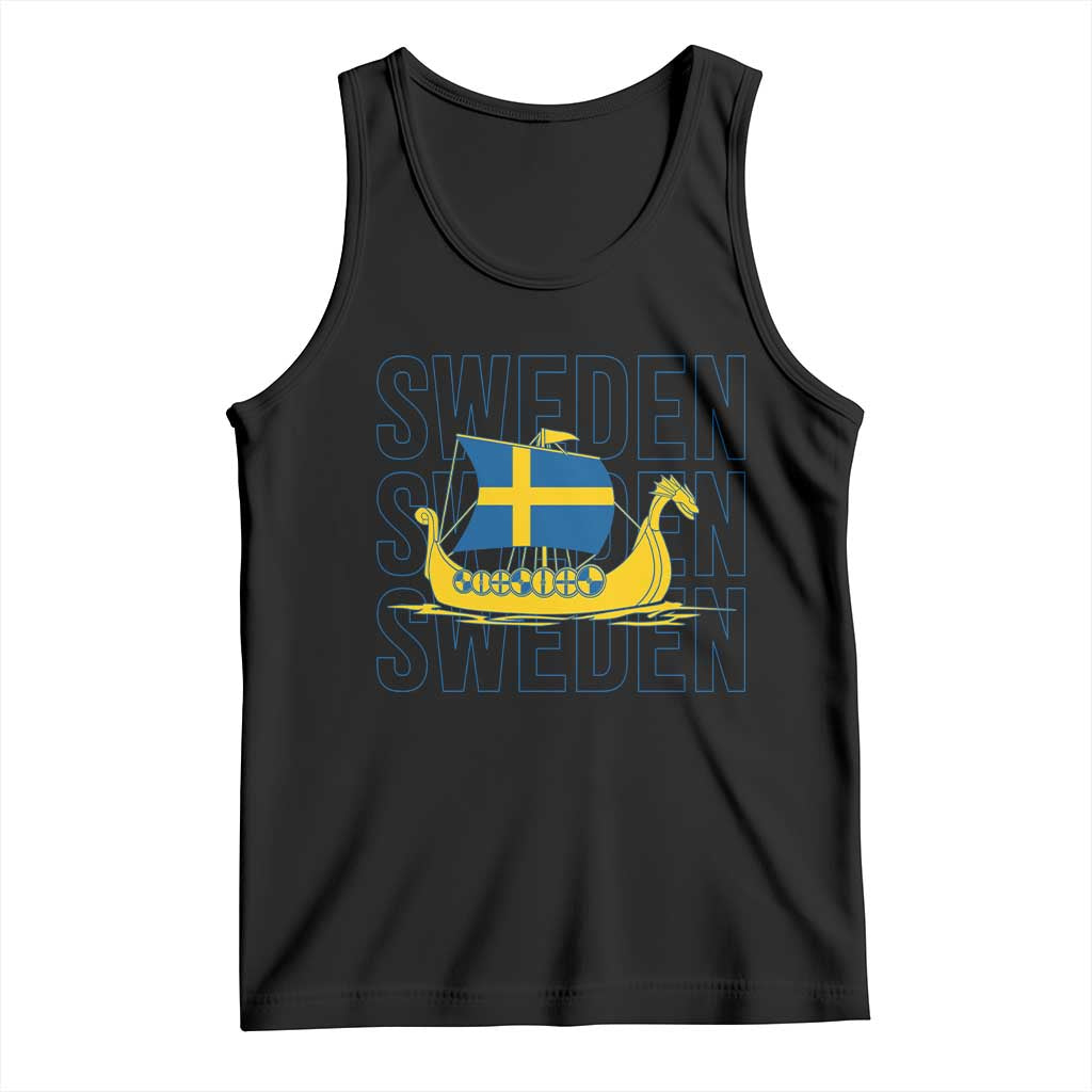 Swedish Viking Ship Sverige Sweden Flag Boat Viking Tank Top TS14 Black Print Your Wear
