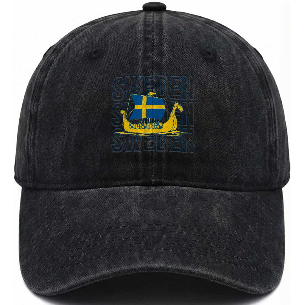 Swedish Viking Ship Sverige Sweden Flag Boat Viking Washed Cotton Baseball Cap TS14 Print Your Wear