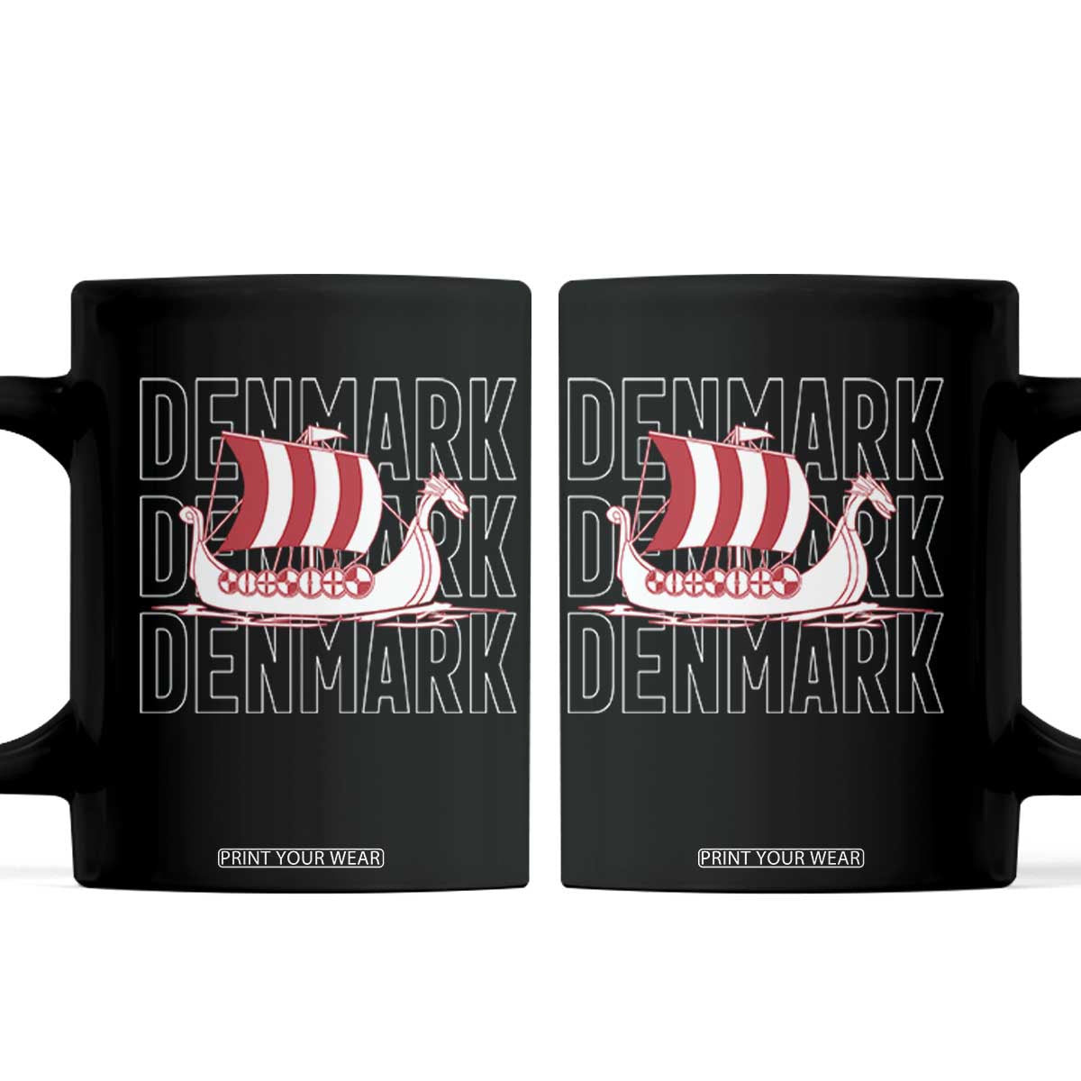 Denmark Flag Viking Ship Danes Danish Roots Dansk Denmark Coffee Mug TS14 Black Print Your Wear