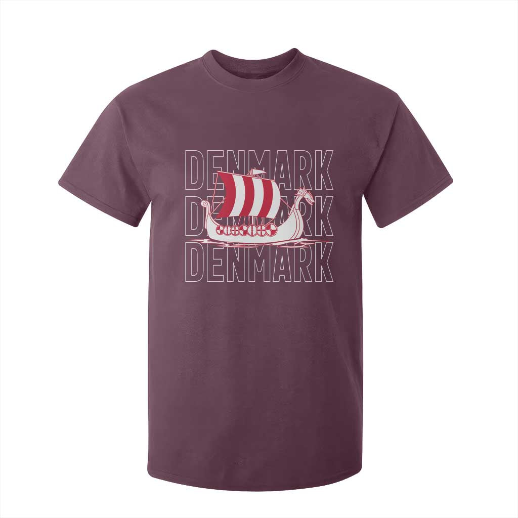 Denmark Flag Viking Ship Danes Danish Roots Dansk Denmark T Shirt For Kid TS14 Maroon Print Your Wear