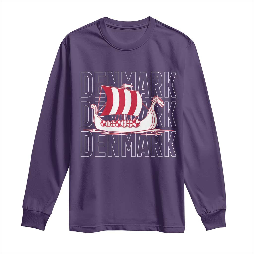 Denmark Flag Viking Ship Danes Danish Roots Dansk Denmark Long Sleeve Shirt TS14 Purple Print Your Wear
