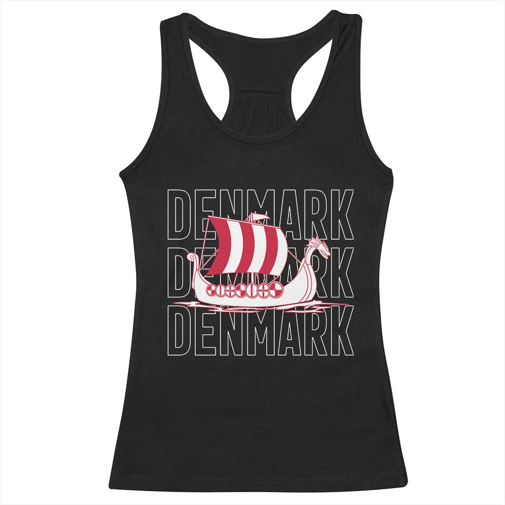 Denmark Flag Viking Ship Danes Danish Roots Dansk Denmark Racerback Tank Top TS14 Black Print Your Wear