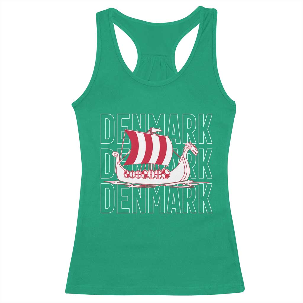 Denmark Flag Viking Ship Danes Danish Roots Dansk Denmark Racerback Tank Top TS14 Irish Green Print Your Wear