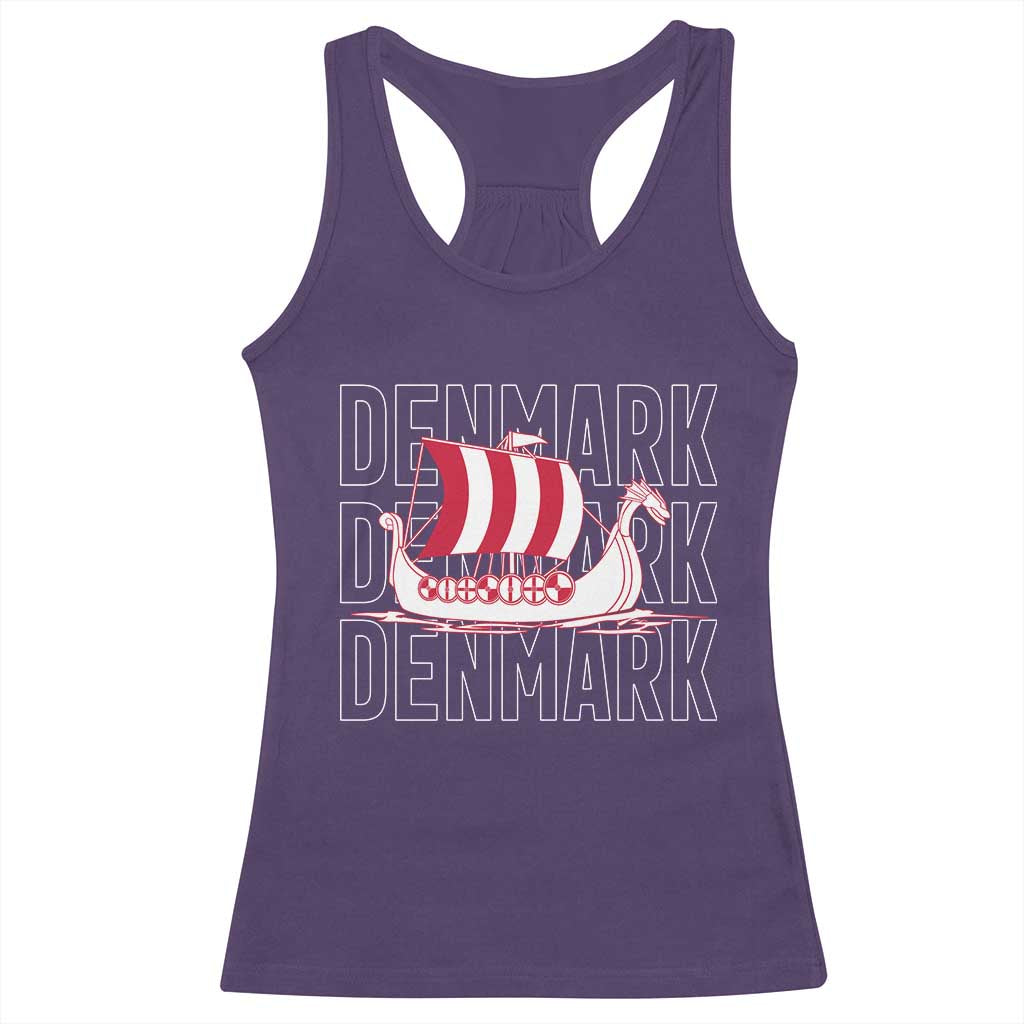 Denmark Flag Viking Ship Danes Danish Roots Dansk Denmark Racerback Tank Top TS14 Purple Print Your Wear