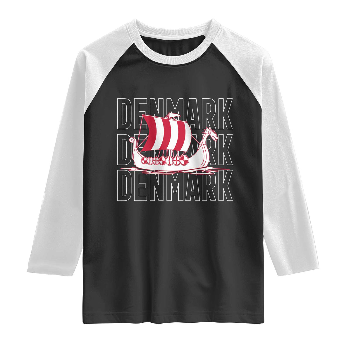 Denmark Flag Viking Ship Danes Danish Roots Dansk Denmark Raglan Shirt TS14 Black White Print Your Wear