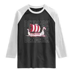 Denmark Flag Viking Ship Danes Danish Roots Dansk Denmark Raglan Shirt TS14 Black White Print Your Wear