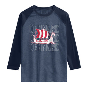 Denmark Flag Viking Ship Danes Danish Roots Dansk Denmark Raglan Shirt TS14 Heather Denim Navy Print Your Wear