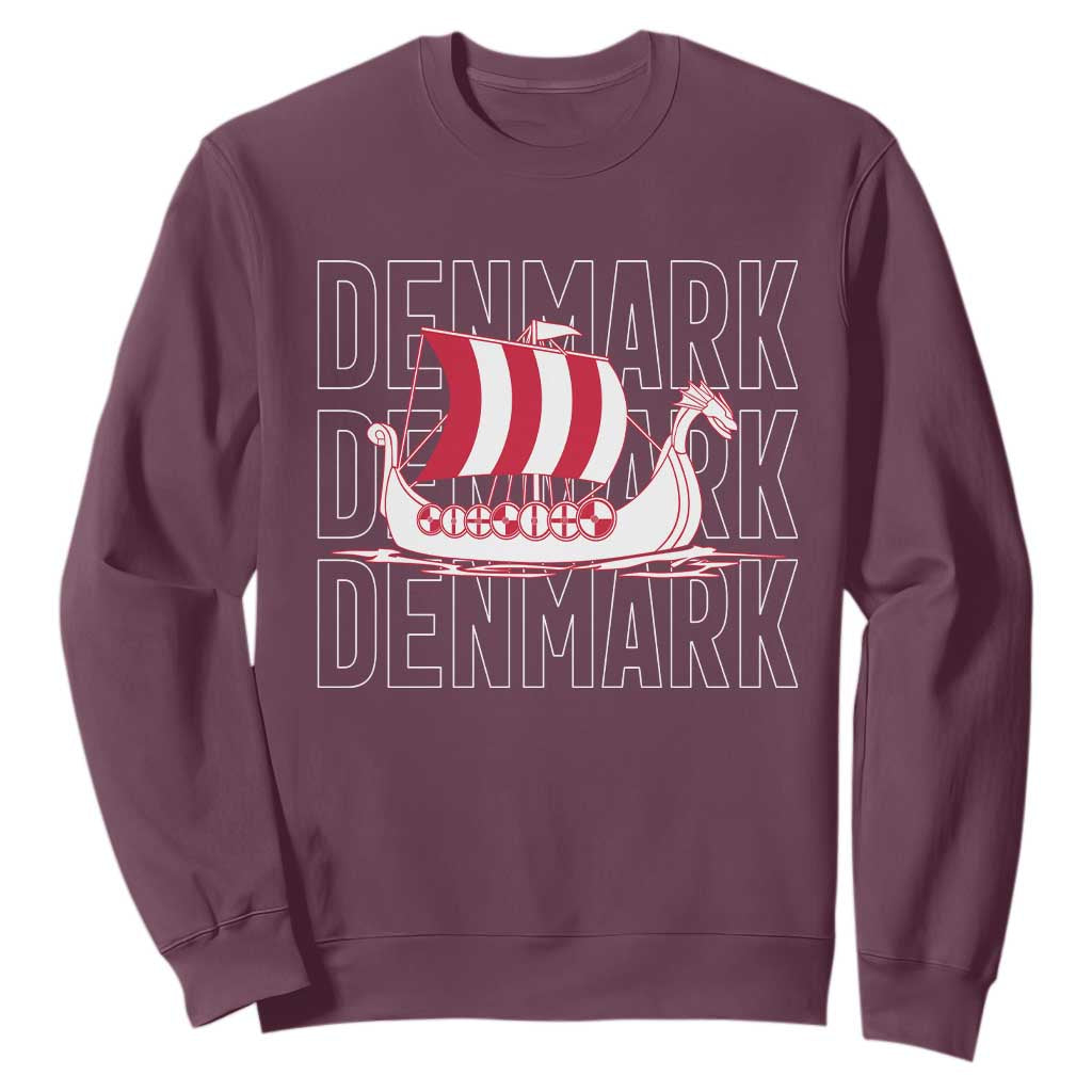 Denmark Flag Viking Ship Danes Danish Roots Dansk Denmark Sweatshirt TS14 Maroon Print Your Wear