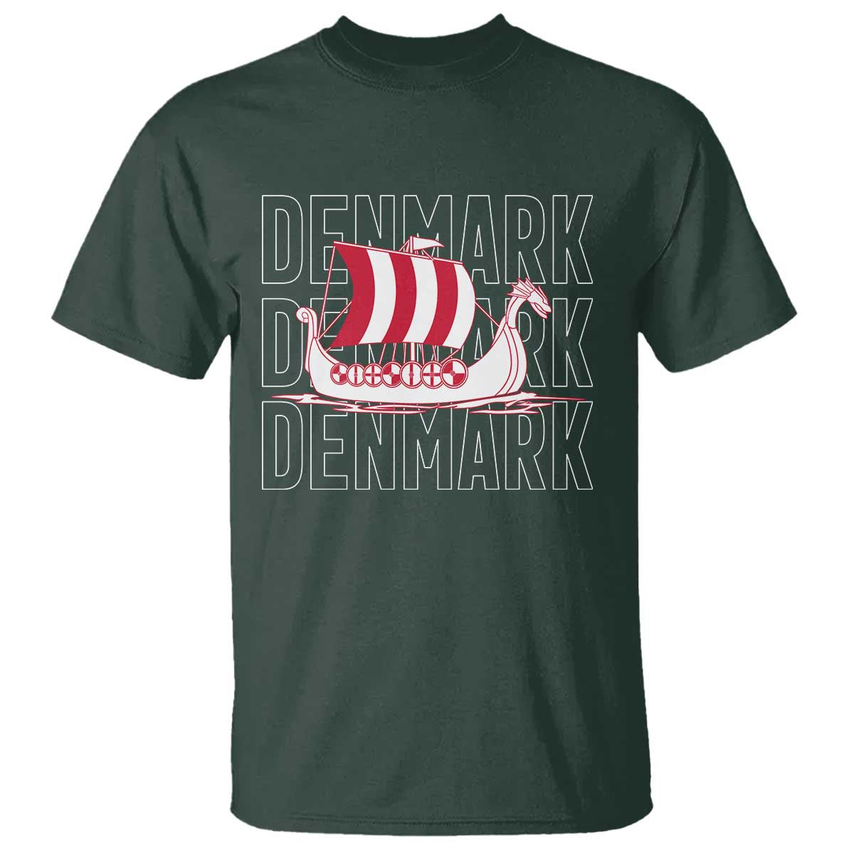 Denmark Flag Viking Ship Danes Danish Roots Dansk Denmark T Shirt TS14 Dark Forest Green Print Your Wear