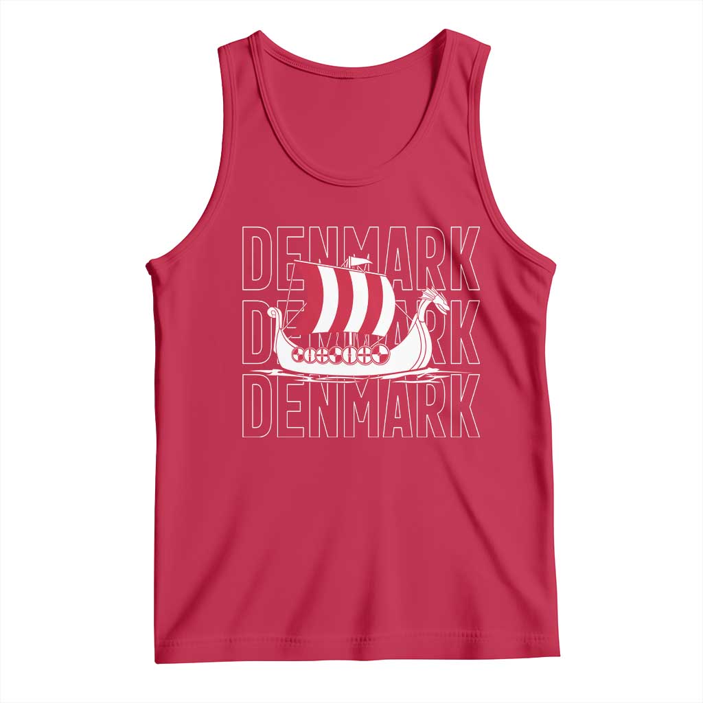 Denmark Flag Viking Ship Danes Danish Roots Dansk Denmark Tank Top TS14 Red Print Your Wear