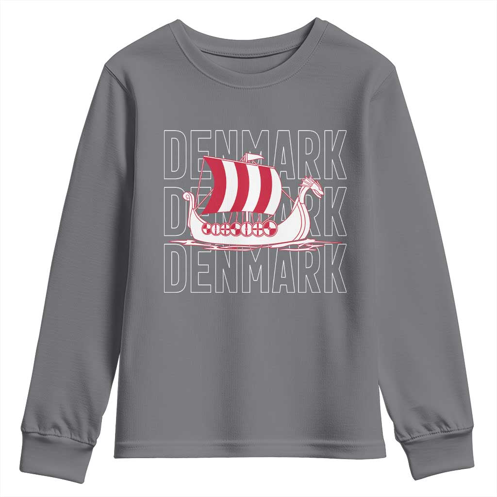 Denmark Flag Viking Ship Danes Danish Roots Dansk Denmark Youth Sweatshirt TS14 Charcoal Print Your Wear
