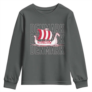 Denmark Flag Viking Ship Danes Danish Roots Dansk Denmark Youth Sweatshirt TS14 Dark Heather Print Your Wear