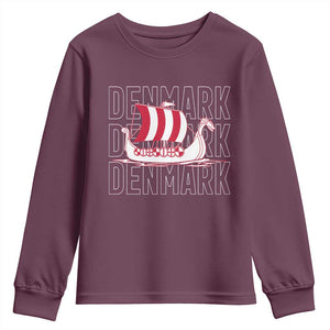 Denmark Flag Viking Ship Danes Danish Roots Dansk Denmark Youth Sweatshirt TS14 Maroon Print Your Wear