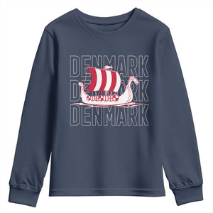 Denmark Flag Viking Ship Danes Danish Roots Dansk Denmark Youth Sweatshirt TS14 Navy Print Your Wear