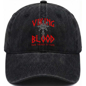 Viking Blood Runs Through My Veins Washed Cotton Baseball Cap Compass Vegvisir Nordic Rune Celtic TS14 Print Your Wear