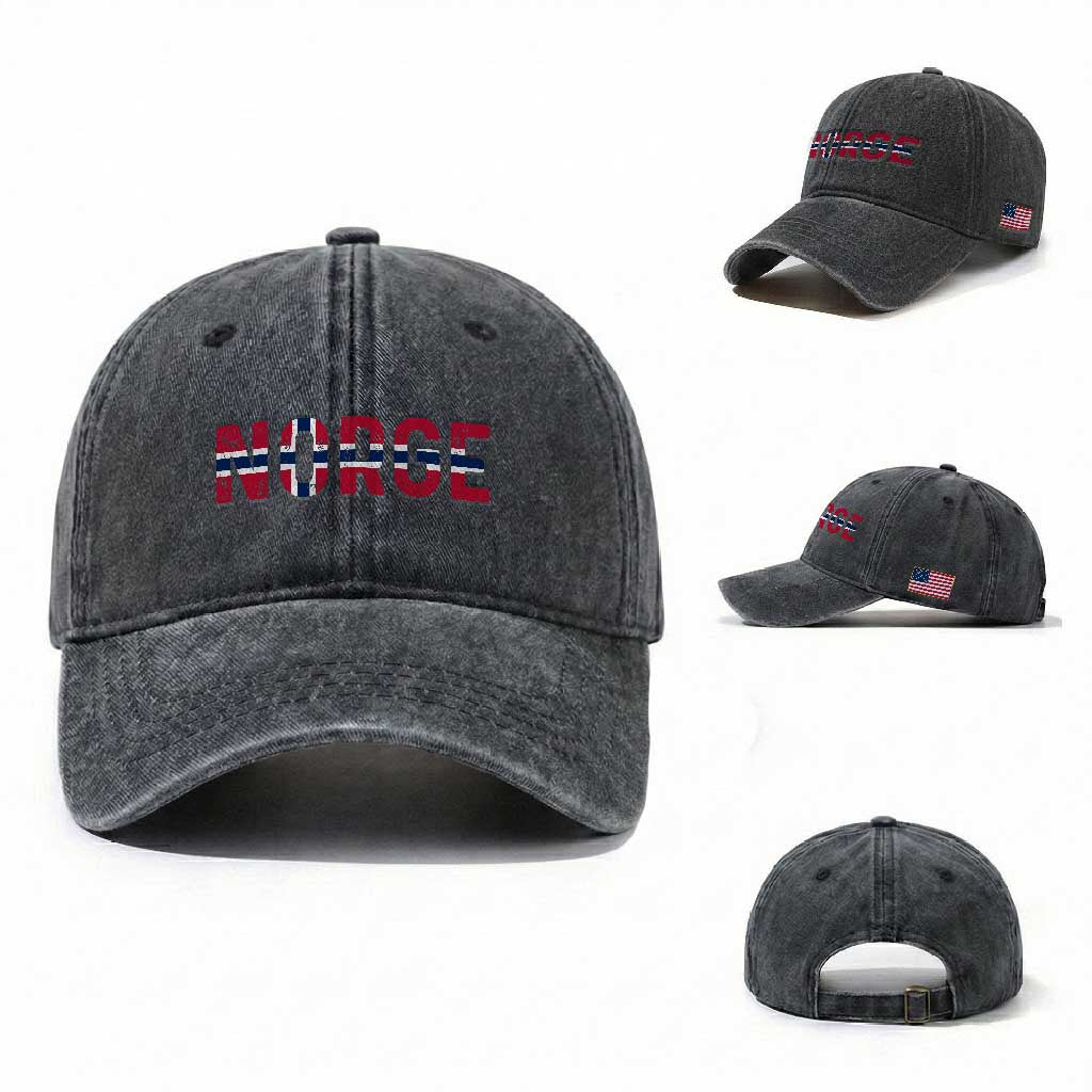 Norge Flag Norway Washed Cotton Baseball Cap Norwegian Home Love Family TS14 Washed Cap Universal Fit Dark Gray Print Your Wear