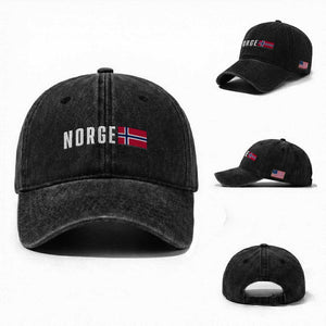 Norway Norge Norwegian Flag Graphic Washed Cotton Baseball Cap TS14 Washed Cap Universal Fit Black Print Your Wear