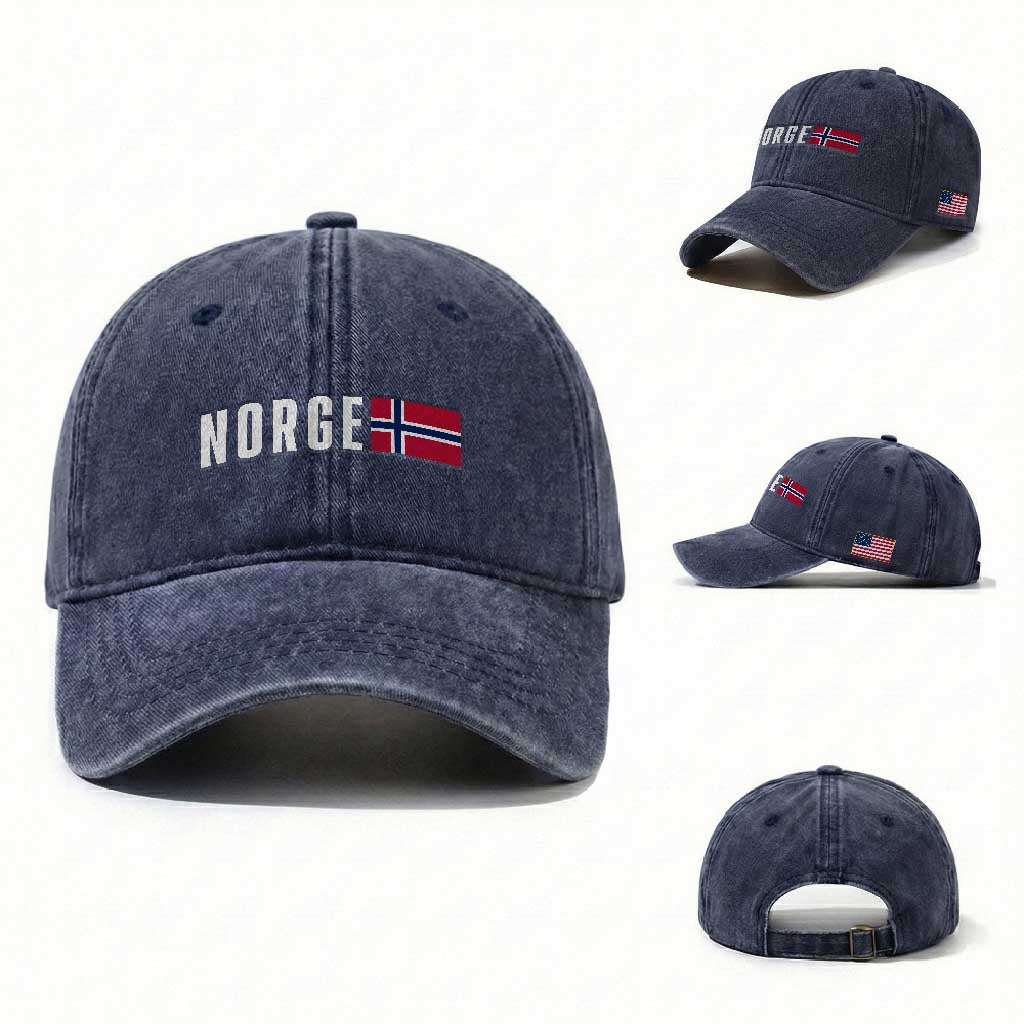 Norway Norge Norwegian Flag Graphic Washed Cotton Baseball Cap TS14 Washed Cap Universal Fit Navy Print Your Wear