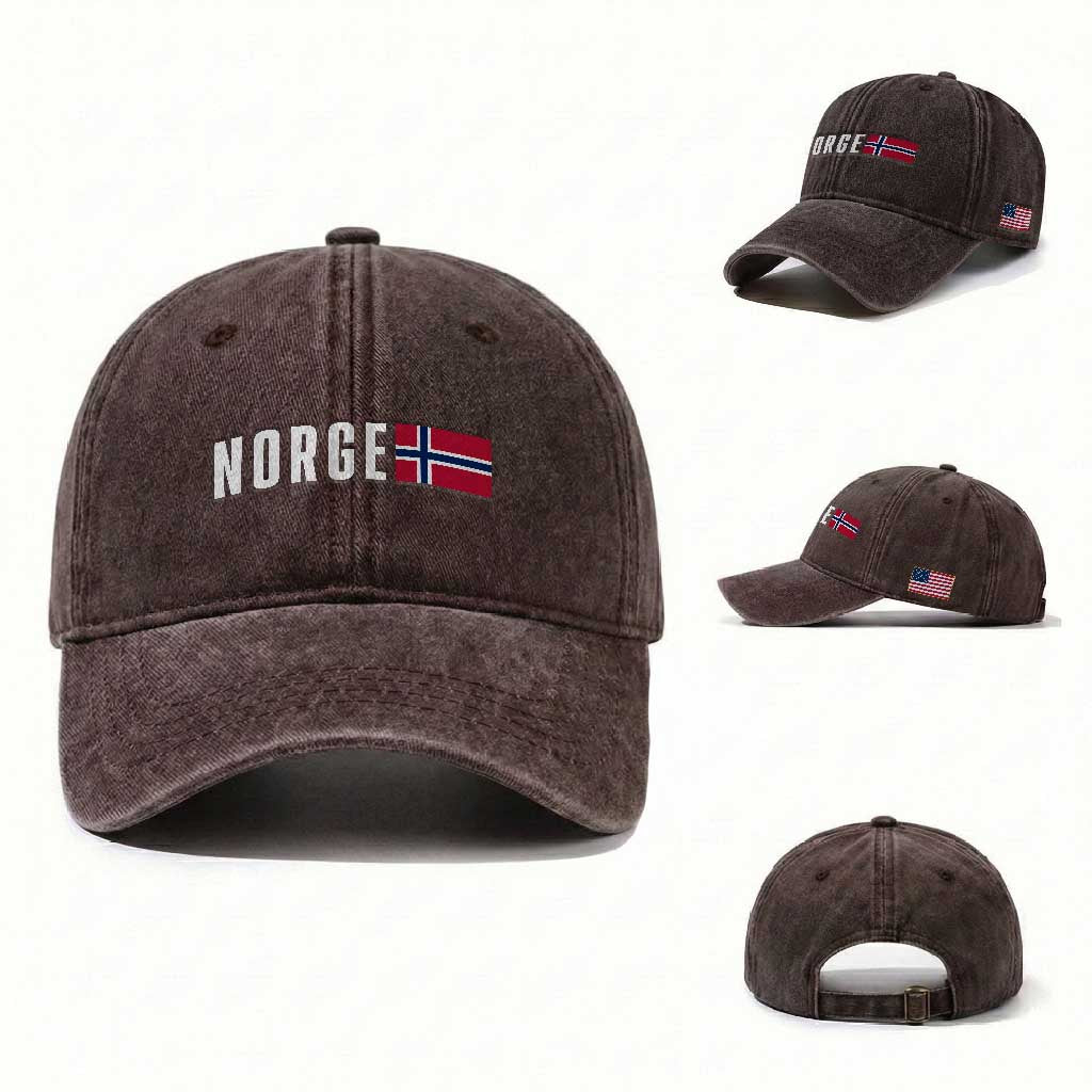 Norway Norge Norwegian Flag Graphic Washed Cotton Baseball Cap TS14 Washed Cap Universal Fit Dark Brown Print Your Wear