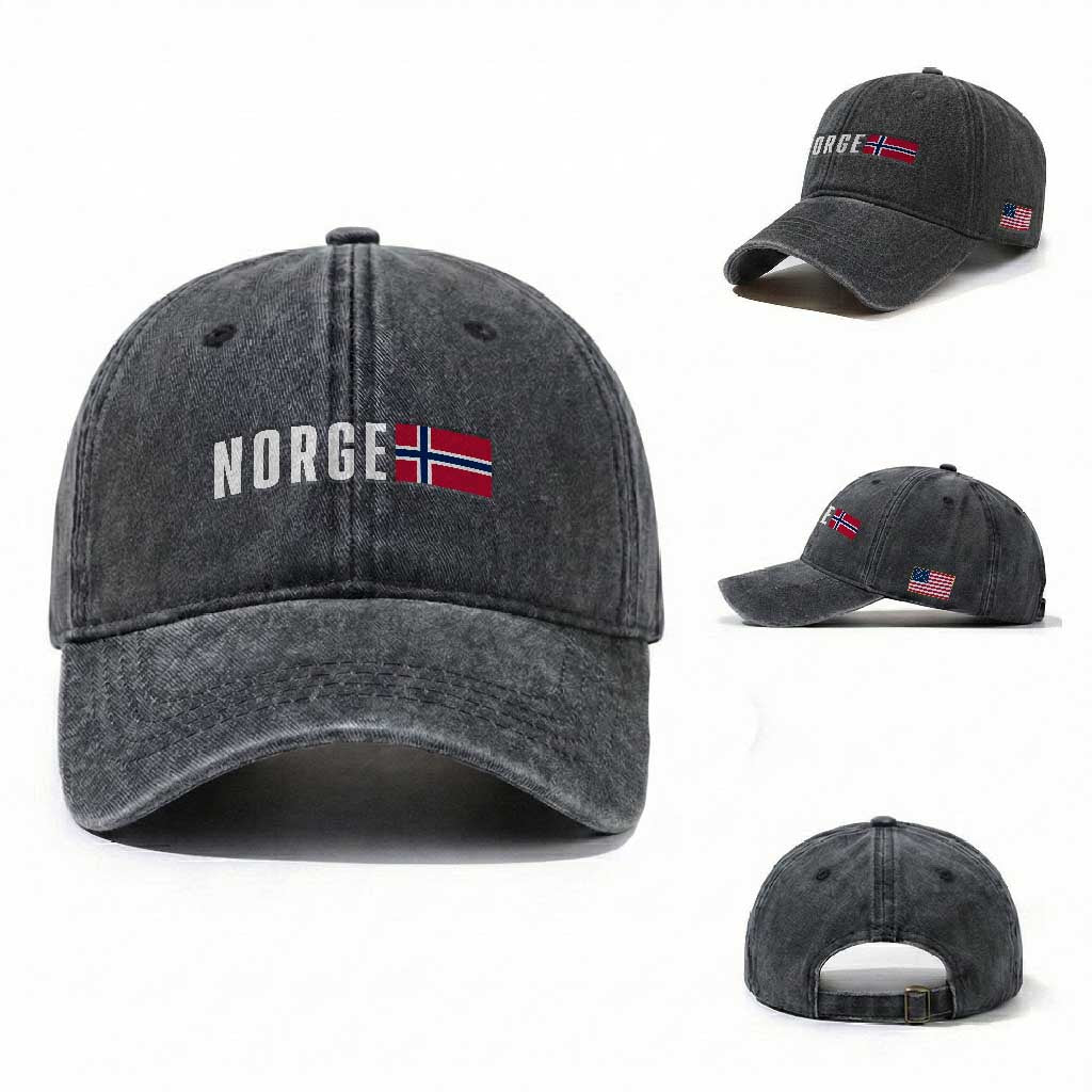 Norway Norge Norwegian Flag Graphic Washed Cotton Baseball Cap TS14 Washed Cap Universal Fit Dark Gray Print Your Wear