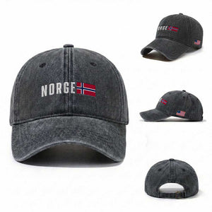 Norway Norge Norwegian Flag Graphic Washed Cotton Baseball Cap TS14 Washed Cap Universal Fit Dark Gray Print Your Wear