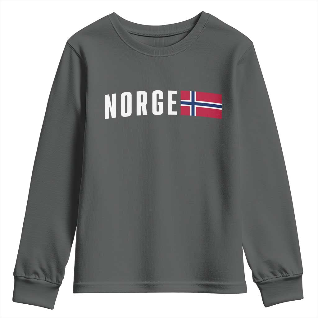 Norway Norge Norwegian Flag Graphic Youth Sweatshirt TS14 Dark Heather Print Your Wear