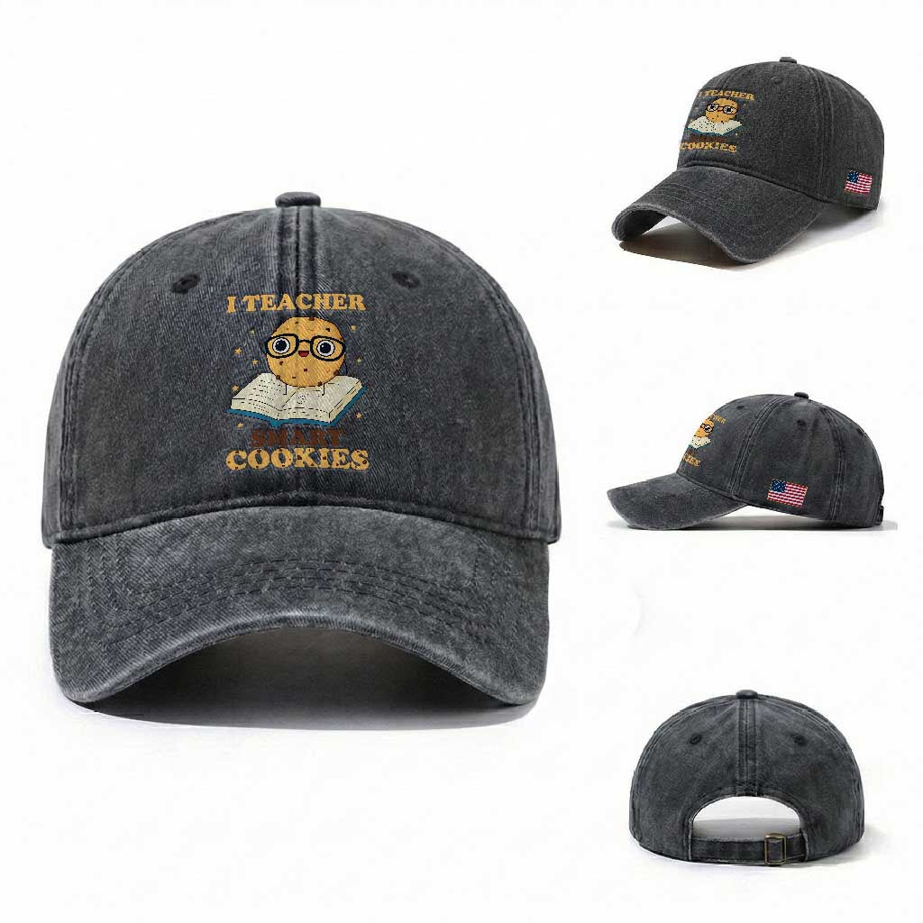 I Teach Smart Cookies Washed Cotton Baseball Cap Funny Teacher TS14 Washed Cap Universal Fit Dark Gray Print Your Wear