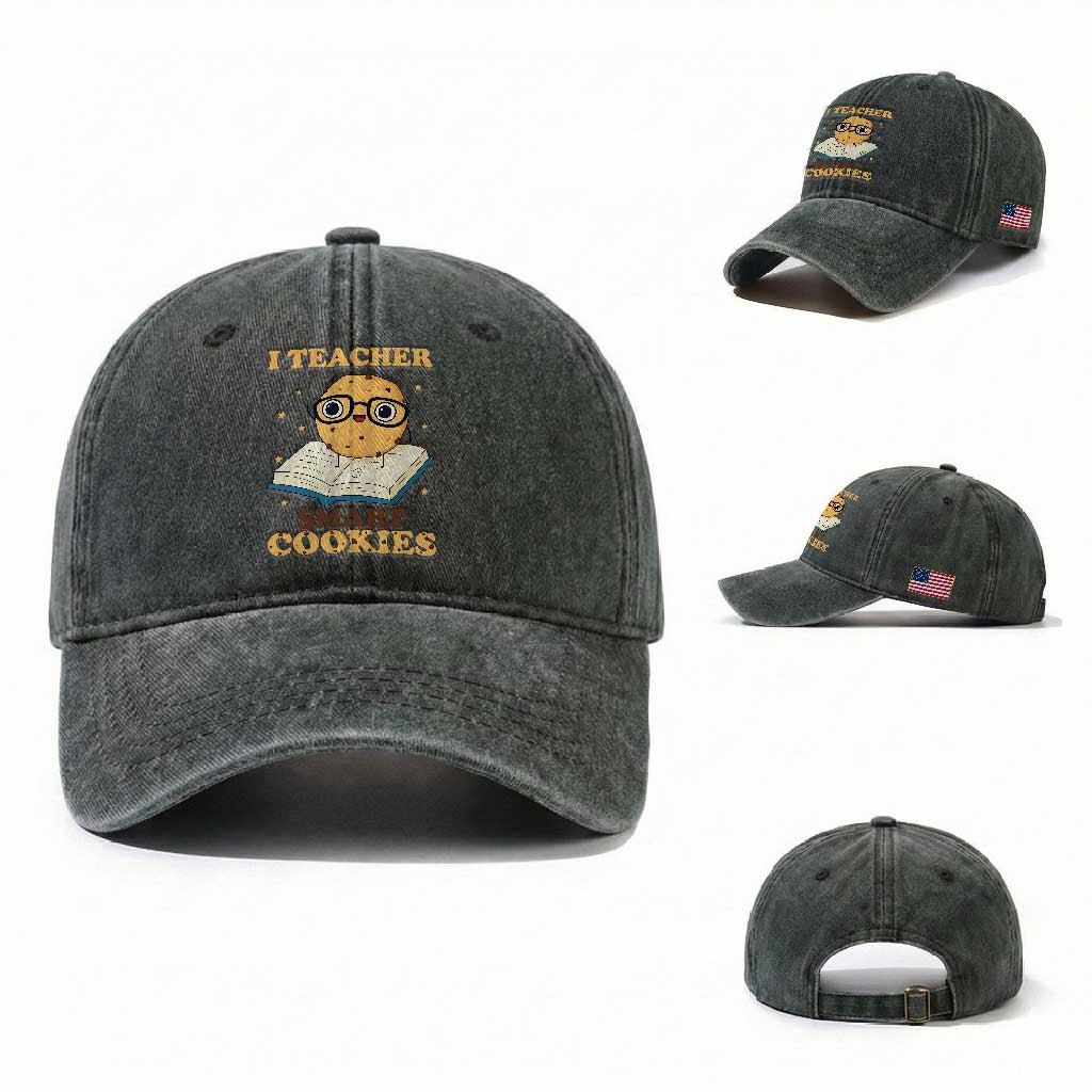 I Teach Smart Cookies Washed Cotton Baseball Cap Funny Teacher TS14 Washed Cap Universal Fit Dark Green Print Your Wear