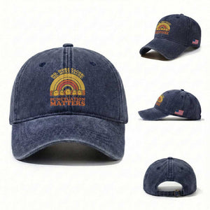 Funny Taco English Teacher Washed Cotton Baseball Cap No More Tacos Punctuation Matters TS14 Washed Cap Universal Fit Navy Print Your Wear