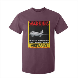 Funny Pilot T Shirt For Kid Warning May Spontaneously Talk About Airplanes TS14 Maroon Print Your Wear
