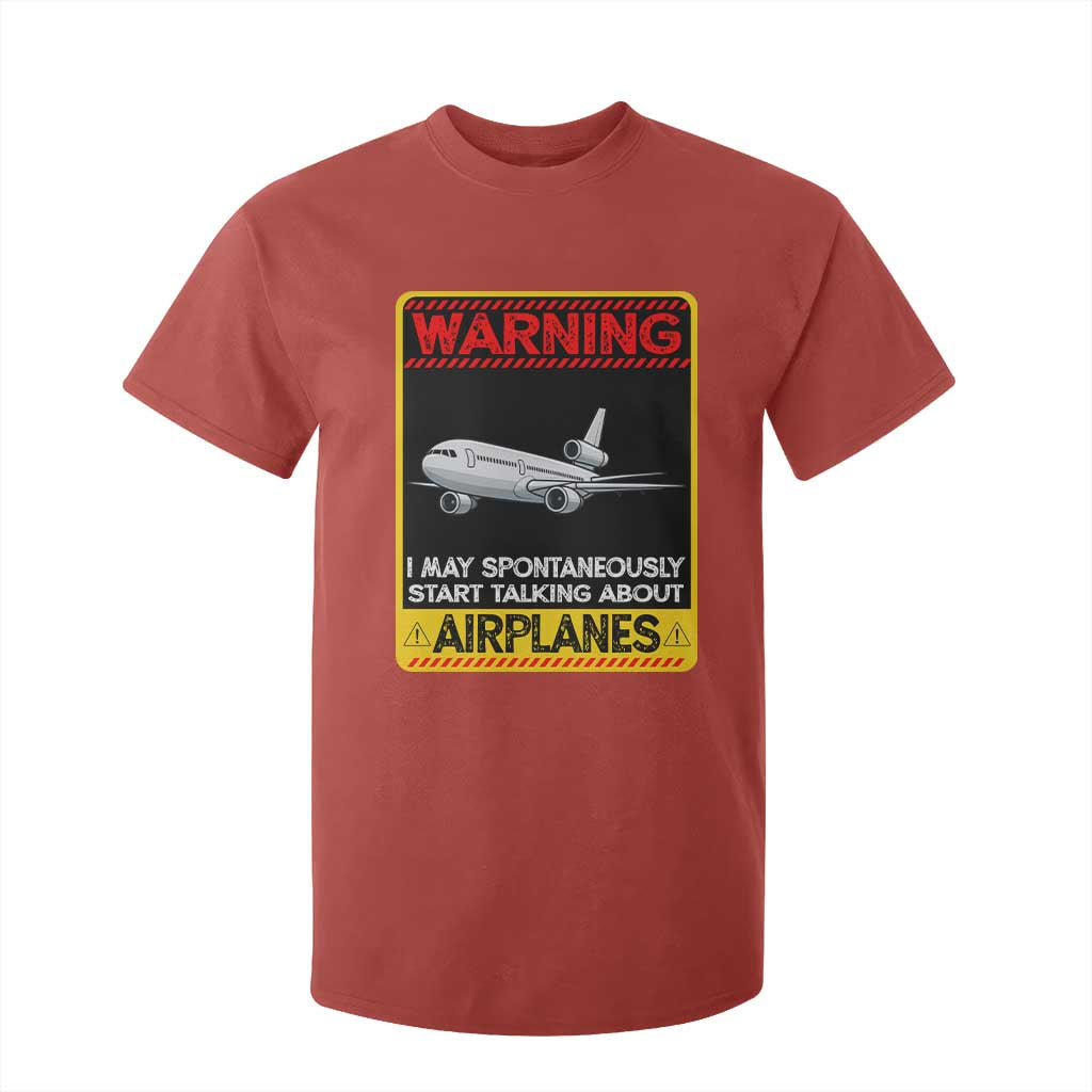 Funny Pilot T Shirt For Kid Warning May Spontaneously Talk About Airplanes TS14 Red Print Your Wear