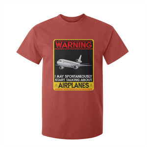 Funny Pilot T Shirt For Kid Warning May Spontaneously Talk About Airplanes TS14 Red Print Your Wear