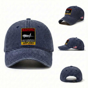 Funny Pilot Washed Cotton Baseball Cap Warning May Spontaneously Talk About Airplanes TS14 Washed Cap Universal Fit Navy Print Your Wear