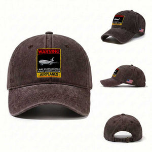 Funny Pilot Washed Cotton Baseball Cap Warning May Spontaneously Talk About Airplanes TS14 Washed Cap Universal Fit Dark Brown Print Your Wear