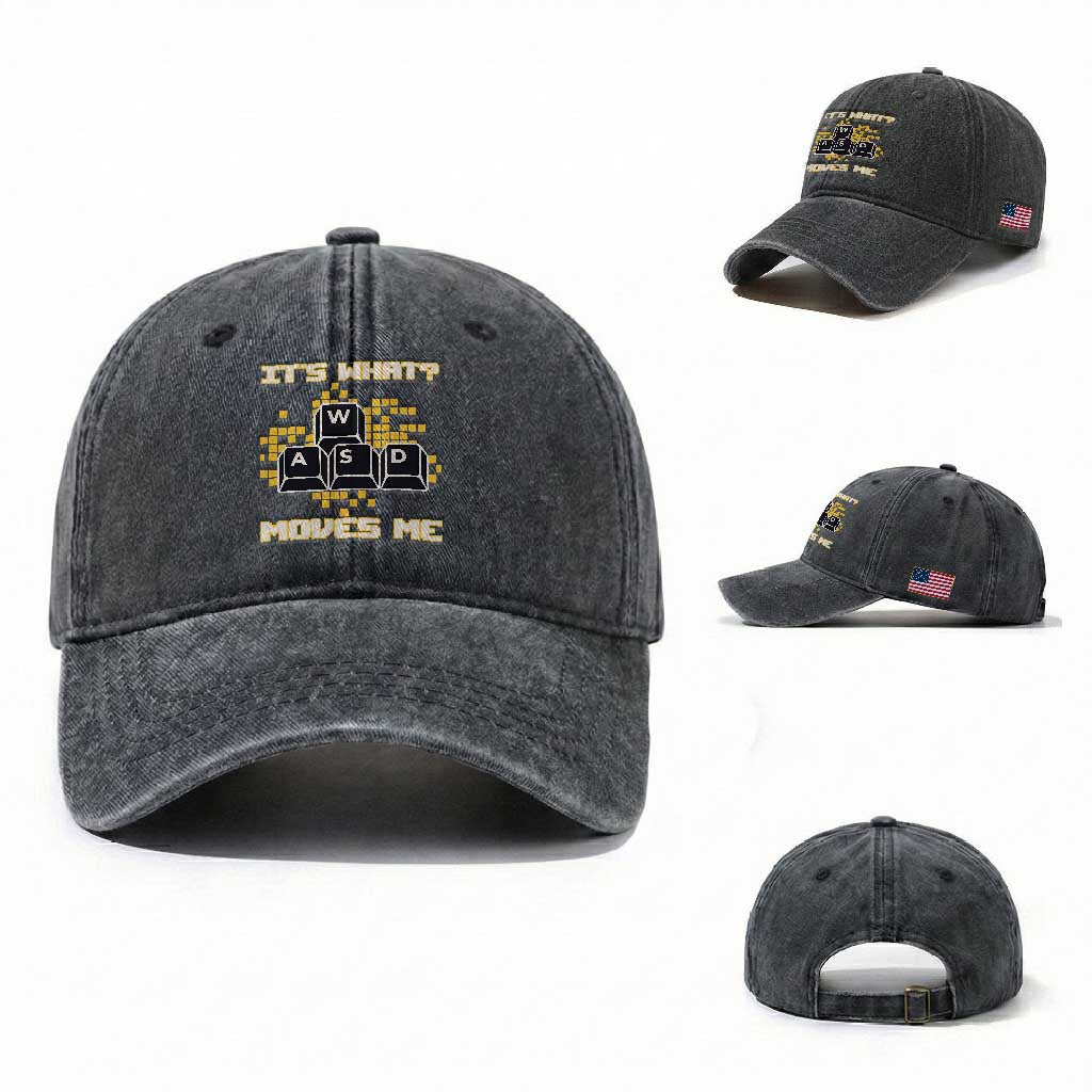 Funny PC Gamer Gaming Washed Cotton Baseball Cap It Is What Moves Me TS14 Washed Cap Universal Fit Dark Gray Print Your Wear