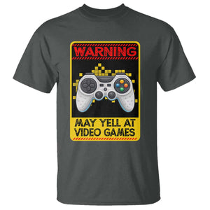 Funny Video Gamer T Shirt Warning May Yell At Video Games TS14 Dark Heather Print Your Wear